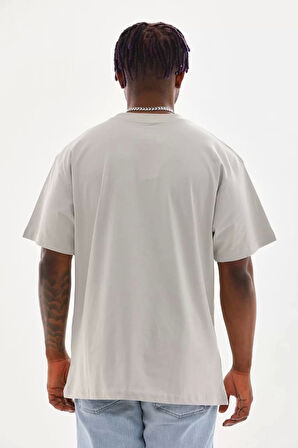 Unisex Baskılı Oversize T-Shirt - Gri