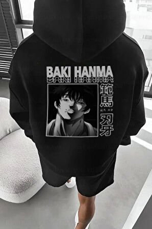 Erkek Baskılı Kapüşonlu ve Kordon İpli Sweat - Siyah