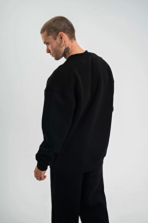 Uzun Kol Bisiklet Yaka Basic SweatShirt - Siyah