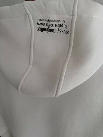 Üç İplik Kapşonlu Baskılı SweatShirt - Beyaz