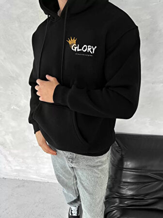 Kışlık Üç İplik Kapüşonlu SweatShirt - Siyah