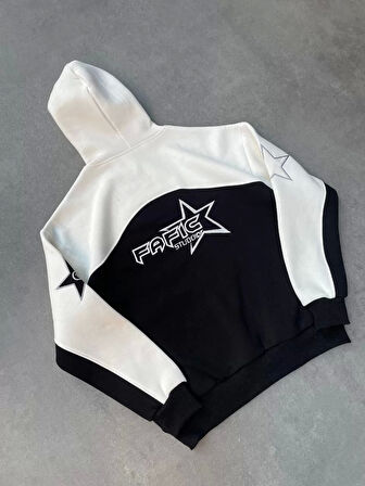 Parçalı Nakış İşlemelı Kapüşonlu SweatShirt - Beyaz