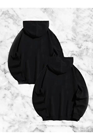 Örümcek Baskılı Sevgili Çift Kombini Kapüşonlu Sweatshirt & Hodie - Siyah