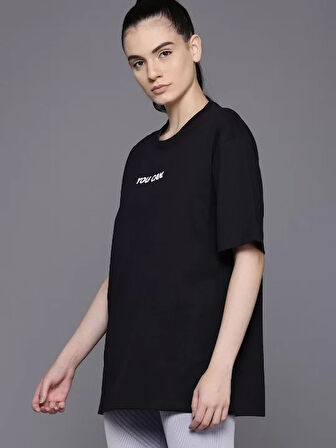 Kadın Baskılı Oversize T-shirt - Siyah
