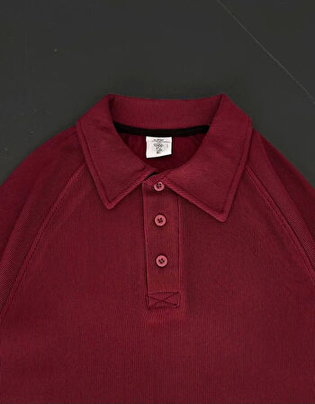 Yakalı Patlı Kısa Kol T-shirt - Bordo