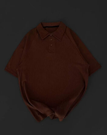 Yakalı Patlı Kısa Kol T-shirt - Kahverengi