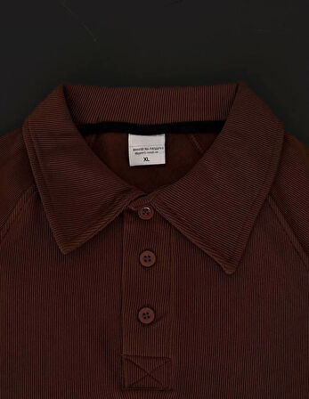 Yakalı Patlı Kısa Kol T-shirt - Kahverengi