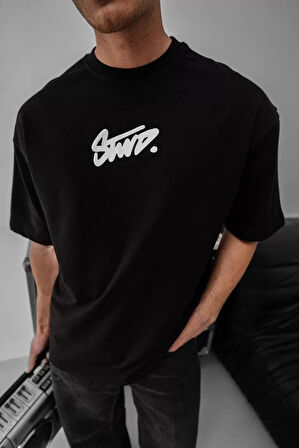 Erkek Baskılı Oversize T-shirt - Siyah