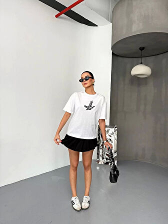 Kısa Kol Baskılı T-shirt - Beyaz