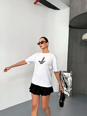 Kısa Kol Baskılı T-shirt - Beyaz