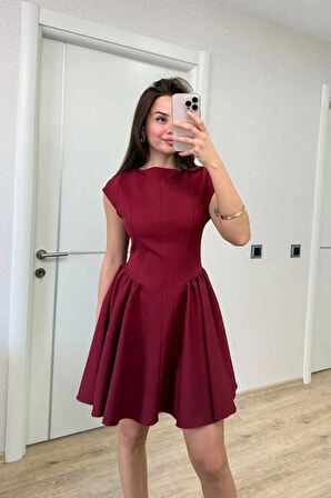 Sırt dekolteli Çan Detaylı Mini Elbise - Bordo
