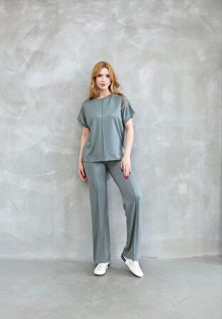 Osy Modal Yumuşak dokulu Kumaş Bisiklet Yaka Kısa Kollu Takım - Mint Yeşili