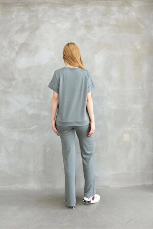 Osy Modal Yumuşak dokulu Kumaş Bisiklet Yaka Kısa Kollu Takım - Mint Yeşili