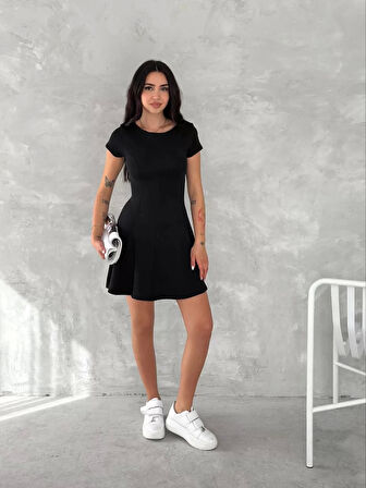 kısa kollu Mini Elbise - Siyah