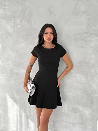 kısa kollu Mini Elbise - Siyah