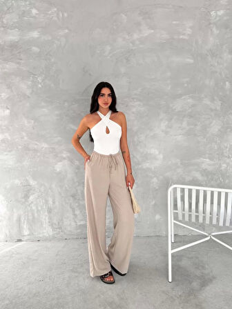 Ayrobin Oversize Kadın Pantalon - Bej