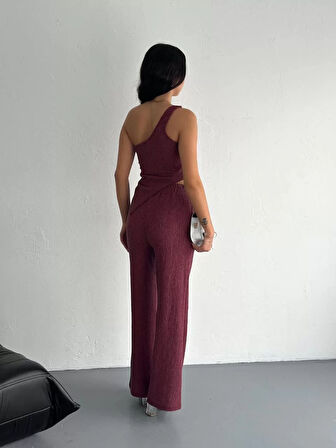 Asimetrik Crop Pantalon ikili Takım - Gül Kurusu