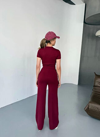 Osy Modal Yumuşak Dokulu Kumaş Nakış işlemeli Rahat Bol Paça Eşofman Pantalon - Bordo