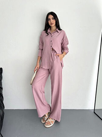 Gömlek Pantolon ikili Takım - Toz Pembe