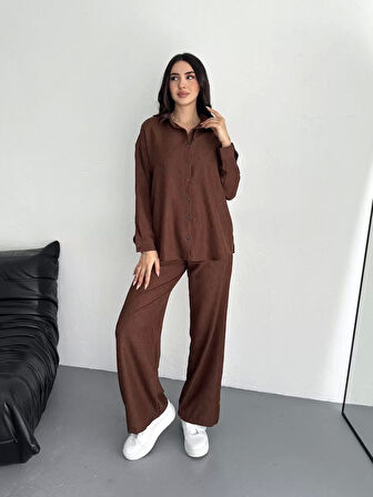 Gömlek Pantolon ikili Takım - Kahverengi