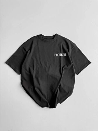 20/1 Penye CompackBaskılı Oversize Bisiklet Yaka Kısa Kol Yazlık T-shirt - Siyah