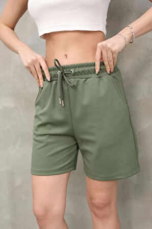 Osy Modal Yumuşak dokulu Kumaş Kadın Kısa Şort - Haki