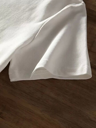 20/1 Penye Compack Baskılı Oversize Bisiklet Yaka Kısa Kol Yazlık T-shirt - Beyaz