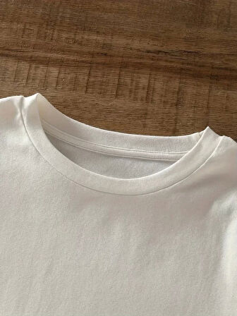 20/1 Penye Compack Baskılı Oversize Bisiklet Yaka Kısa Kol Yazlık T-shirt - Beyaz