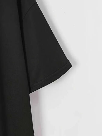 20/1 Penye Compack Baskılı Oversize Bisiklet Yaka m Kısa Kol Yazlık T-shirt - Siyah