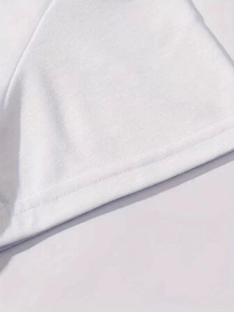 Brooklyn Harf Baskılı Düşük Omuzlu T-shirt, Rahat Kısa Kollu Bol T-shirt, Kadın Giyim - Beyaz