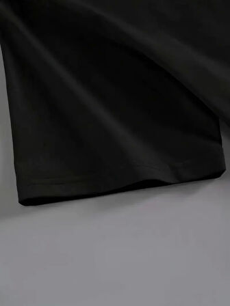 Brooklyn Harf Baskılı Düşük Omuzlu T-shirt, Rahat Kısa Kollu Bol T-shirt, Kadın Giyim - Siyah