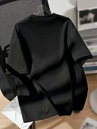 20/1 Penye Compack Spider Baskılı Oversize Unisex Kısa Kol Yazlık T-shirt - Siyah