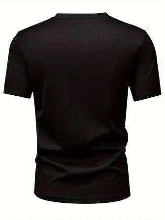 20/1 Penye Compack Baskılı Oversize Bisiklet Yaka Kısa Kol T-shirt - Siyah