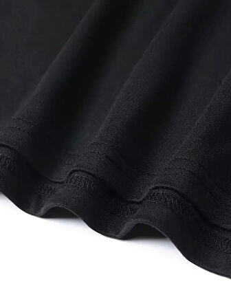 20/1 Penye Compack Baskılı Oversize Bisiklet Yaka Kısa Kol T-shirt - Siyah