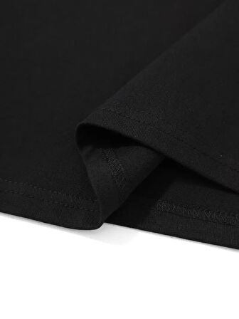 20/1 Penye Compack Palmiye Baskılı Oversize Bisiklet Yaka Kısa Kol T-shirt - Siyah