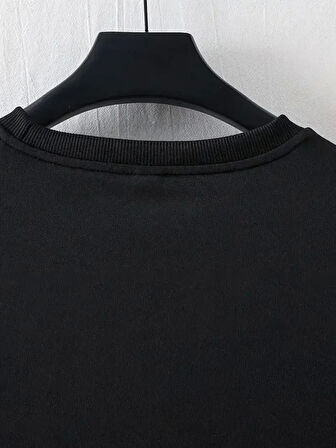 LB Ön Arka Baskılı Oversize Bisiklet Yaka Yazlık T-shirt - Siyah