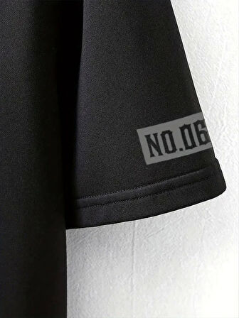 LB Ön Arka Baskılı Oversize Bisiklet Yaka Yazlık T-shirt - Siyah