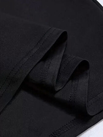 LB Ön Arka Baskılı Oversize Bisiklet Yaka Yazlık T-shirt - Siyah