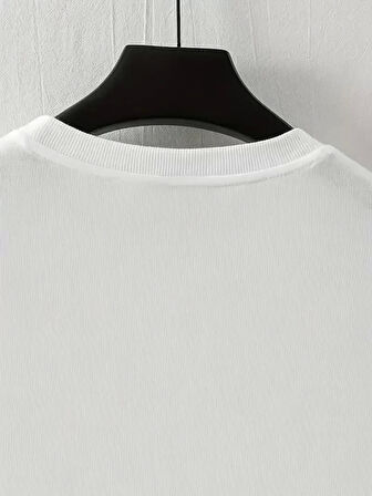 LB Baskılı Ön Arka Oversize Bisiklet Yaka Kısa Kol T-shirt - Beyaz