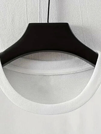 LB Baskılı Ön Arka Oversize Bisiklet Yaka Kısa Kol T-shirt - Beyaz