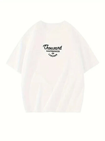 Thousand Ön Arka Baskılı Oversize Bisiklet Yaka T-shirt - Beyaz