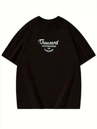 Thousand Ön Arka Baskılı Oversize Bisiklet Yaka T-shirt - Siyah