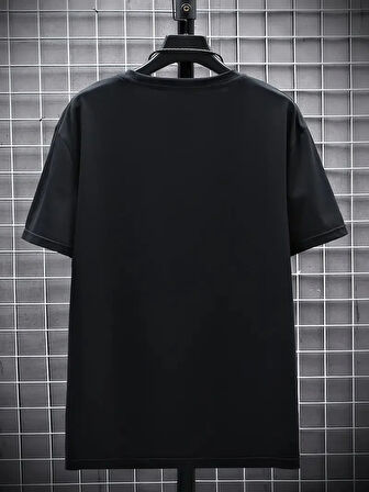 20/1 Penye Compack FUTRE Baskılı Oversize Kısa Kol Bisiklet Yaka T-shirt - Siyah