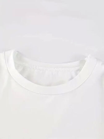 20/1 Penye Compack Baskılı Oversize Kısa Kol Bisiklet Yaka T-shirt - Beyaz