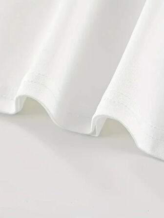 20/1 Penye Compack Baskılı Oversize Kısa Kol Bisiklet Yaka T-shirt - Beyaz