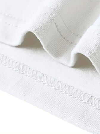 Pembe Panter Baskılı Erkek Oversize Günlük Kısa Kollu Tişört İlkbahar ve Yaz için Mükemmeldir - Beyaz