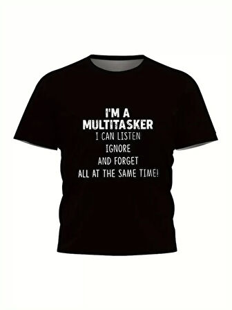 Erkekler İçin Tişörtler, Komik 'Multitasker' Baskılı Tişört, Yaz İlkbahar Sonbahar İçin Günlük Kısa Kollu Oversize Tişört, Hediye Olarak Üstler - Siyah