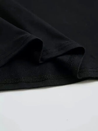 Büyük Boy Ayıcık Baskılı Bisiklet Yaka T-Shirt, İlkbahar & Yaz İçin Rahat Kısa Kollu T-Shirt, Kadın Giyim - Siyah