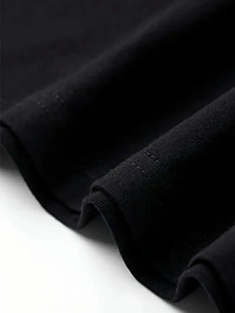 AICG Ön Arka Baskılı Bisiklet Yaka Kadın Oversize Bisiklet Yaka T-shirt - Siyah