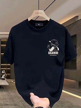 Geniş Kesim Pamuklu Tişört - "GANDHI The Project" Baskılı, Siyah, Rahat Kesim, Kısa Kollu, Günlük Kıyafet, Her Gün Giyilebilecek Tişört- Siyah